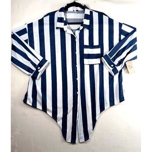 Eden Y Olivia Women's XL Blouse | Striped Button Front Roll Sleeve‎ Work Shirt